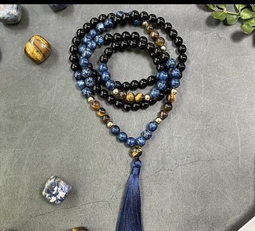 Blau schwarz gold perlenkette - blau-schwarz-gold,