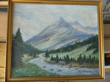 Antike Ölgemälde von 1959 Berliner Künstler R. Jakubowski Vintage Ölgemälde Land