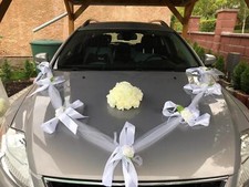 Autoschmuck Hochzeit Autogirlande Weiß Creme Gold Silber Dekoration Herz Neu