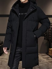 Herren Long-Jacke mit Kapuze Outdoor schwarz Winter bomberjacke Reißverschluss D