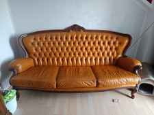 Braunes kunstleder vintagesofa - kunstleder,