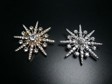 Vintage Brosche Anstecknadel Stern Sternenstaub Strass Steine silber gold 