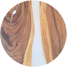 Epoxidharz Tischplatte River Table Rund Weiß Walnuss Massivholz ø600x22mm