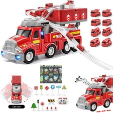 LKW Feuerwehrauto mit Licht und Sound Auto Transporter Kinder Spielzeug Geschenk
