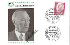 Konrad ADENAUER Bundeskanzler, Druck- Autogramm a. Postkarte 90. Geburtstag