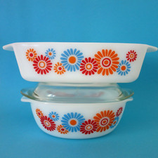 2x Jena Jenaer Glas Auflaufform Backform 1,7 l Vintage 70er Blumendekor TOP