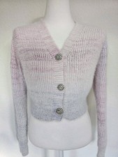Cropped Pullover Glitzer Knöpfe Pastell Rosa Lila Cardigan Strickjacke Korea Xs