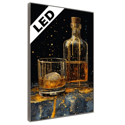 Led wandbild whisky glas - led,