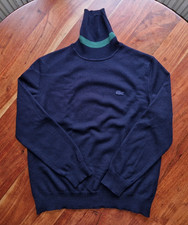 Original Lacoste Damen Pullover Rollkragen blau 100 % Wolle M / L