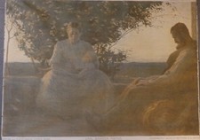 Carl Bantzer, Abend, Original Farblithographie 1913 Künstler Steindruck