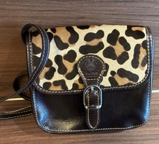 Kleine Umhängetasche Leder braun Fell Leopardenlook Tasche Saddlebag aus Italien