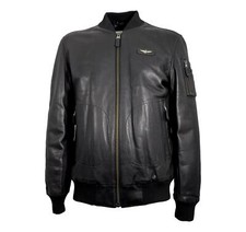 Aeronautica militare Bomberjacke aus Leder Mit Aquila Metall PN951 Schwarz Farbe