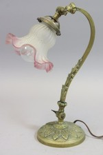 Jugendstil Tischlampe Bronze mit farbigem Glasschirm Frankreich um 1890  (HB901)