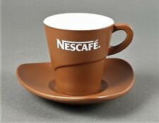 Nescafe Kaffeetasse braun mit Unterteller Steingut innen cremeweiß lasiert (753)