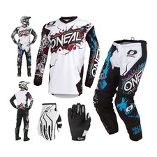 Motocross Set Oneal Element Villain Kit MX Hose mit Shirt Crosshose Jersey weiss