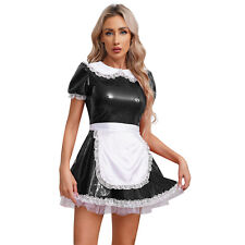 DE iEFiEL Damen Kostüm Dienstmädchen Leder Lack Maid Französisches Magd Uniform