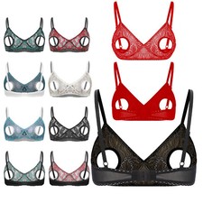DE Damen Spitze Offene Brust BH Bra Bralette Transparent Dessous Büstenhebe