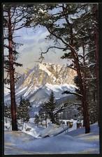 Künstler-AK Photochromie Nr.2930: Winterliche Landschaft mit den Bergen 