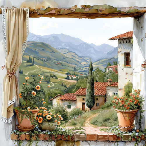 Wandbild fenster toskana - wandbild,