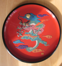 Japanischer Lackteller Lackschale Lackarbeit Japan ca 39 cm mit Box