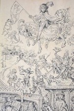 Alte Federzeichnung Tinte auf Papier nach Hausbuch Wolfegg 12r Jupiter