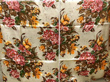 2 Vorhänge mit Gardinenband 150x140cm Satin Mediterran Floral Blumen Ungebraucht