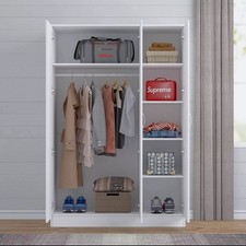 Hochglanz Holz Kleiderschrank 3-türig mit Spiegel und Hängeschienen Schlafzimmer Stauraum