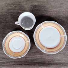 Vintage Sammler-Geschirr-Set aus Porzellan mit 2 x Teller + 1 x Kaffeetasse, geb