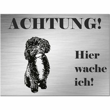 Bichon Frisé - Schild bedruckt - Edelstahl Look - Hund - Spruch - Warnung