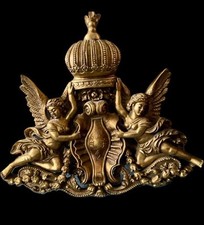 Vergoldete Holzschnitzerei Engel Massiv Barockstil Wand 75x65cm