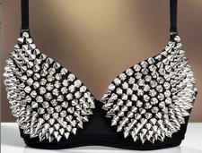 Damen BH Schwarz Spikes Stacheln Sexy Dessous Gothic Clubwear Party Outfit