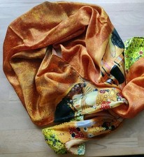 Damen langer Seiden-Schal G. Klimt "Der Kuss" Gold (50cm x 170cm)