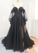 Schwarz Spitze Brautkleid