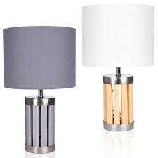 Tischlampe Landhaus Kiefer Natur Grau 33 cm Tischleuchte Holz Schirm Wohnzimmer