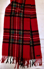 Schal - Wolle + Kaschmir - Fraas - rot - kariert- XL - Tartan - Fransen
