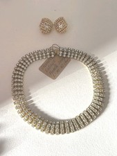 Vintage Halskette und Modeschmuck Ohrclips mit Strass