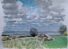 Aquarell Karl Adser 1912-1995 Rømø Ostküste Küstenlandschaft Dänemark 1992