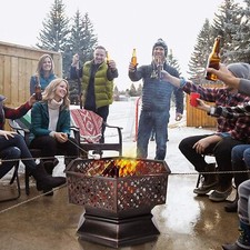 66cm Retro Sechseckige Feuerstelle Garten Feuerschale mit Funkenschutz Feuerkorb
