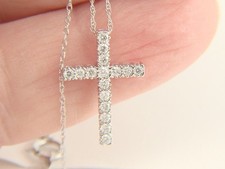 10K Weißgold natürlicher 0,28ctw Diamant Kreuz Anhänger Halskette 18" Kette