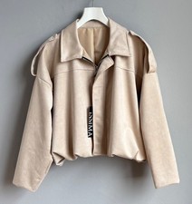 Jacke Blouson Italy Beige Wildlederoptik Velours Damen Gr. S M L XL 36 38 40 42