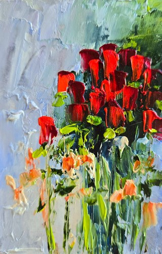 Rote rosen ölbild 10x15 - rosen,