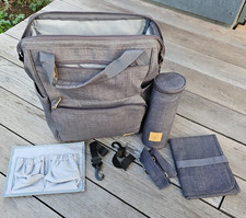 Lässig Wickelrucksack Grau Set inkl. Flaschenwärmer, Wickelunterlage