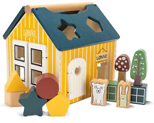 Hej LØNNE Holz Steckhaus mit 12 Steckfiguren Motorikspielzeug ab 12 +Monate NEU