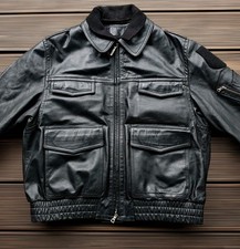 Vintage Polizei Heavy Weight Lederjacke Herren Schwarz Medium (25) W58cm/L65cm -