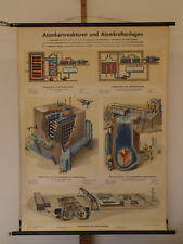 Wandbild AKW KKW Atomkraftanlagen 83x114 1957 vintage nuclear power plant chart 