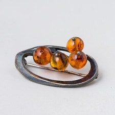 Brosche 925 Silber Bernstein