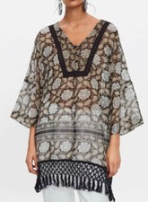 Zara Kimono Tunika Bluse Fransen Patchwork Häkel Spitze Strand Blumen Blouse M L