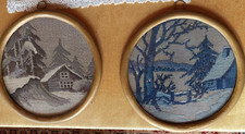 2 Stickbilder Bilder gestickt alt  mit Glas vermutlich Riesengebirge