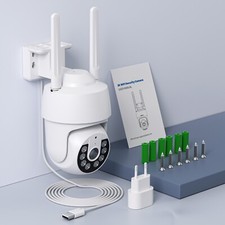 3MP WLAN Überwachungskamera Aussen 360° PTZ Automatische Nachtsicht IP66 Weiß