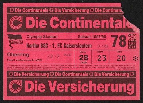 Ticket 1997 hertha - |, bsc